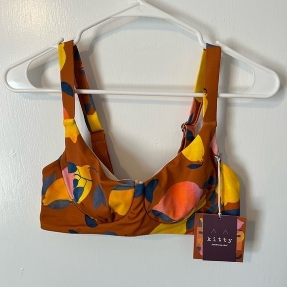 NWT Kitty & Vibe Size D Orange Pink and Yellow Underwire Lemon Swim Bikini Top - Picture 2 of 14